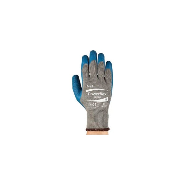 Latex Coated Gloves, Natural Latex Rubber, Crinkled, Palm, 4 Abrasion Level, Blue, 9 12 PK